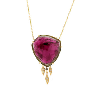 Collier Attrape-rêve tourmaline rose et plumes en diamants