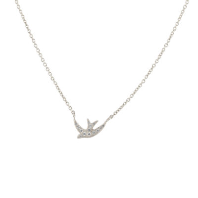 Collier Hirondelle or blanc et diamants