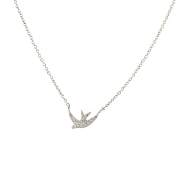 Collier Hirondelle or blanc et diamants