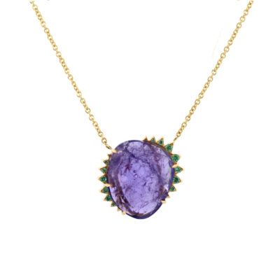 Collier tanzanite et émeraudes