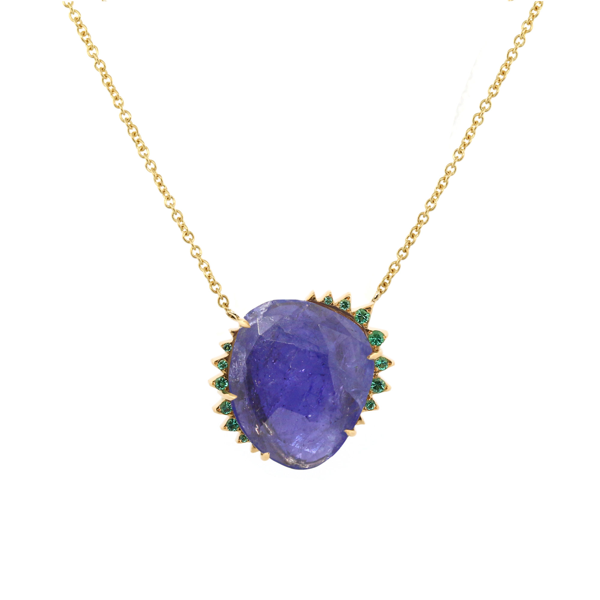 Collier tanzanite et émeraudes