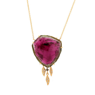 Collier Attrape-rêve tourmaline rose et plumes en diamants