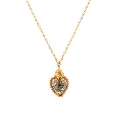 Collier Coeur ExVoto or jaune et diamants noirs