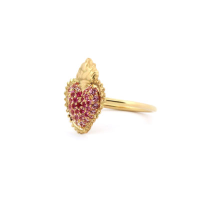 Bague ExVoto or jaune et saphirs roses-2