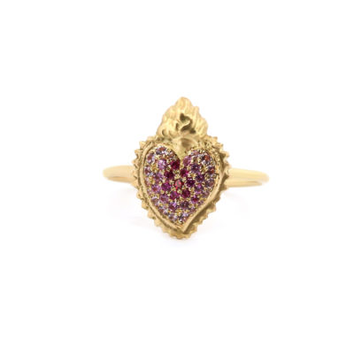 Bague ExVoto or jaune et saphirs roses