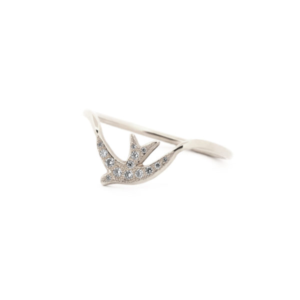 Bague Hirondelle or blanc et diamants