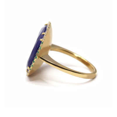 Bague Voie Lactée tanzanite émeraude et diamants-2