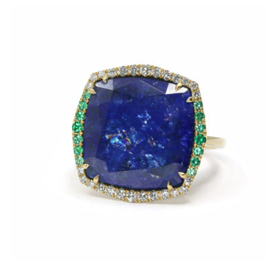 Bague Voie Lactée tanzanite émeraude et diamants