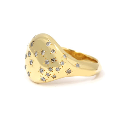 Chevalière L'Etoilée or jaune et diamants gris-2