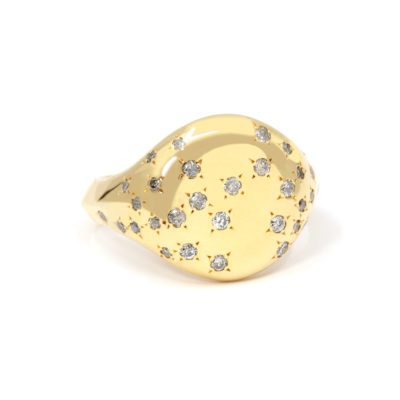 Chevalière L'Etoilée or jaune et diamants gris