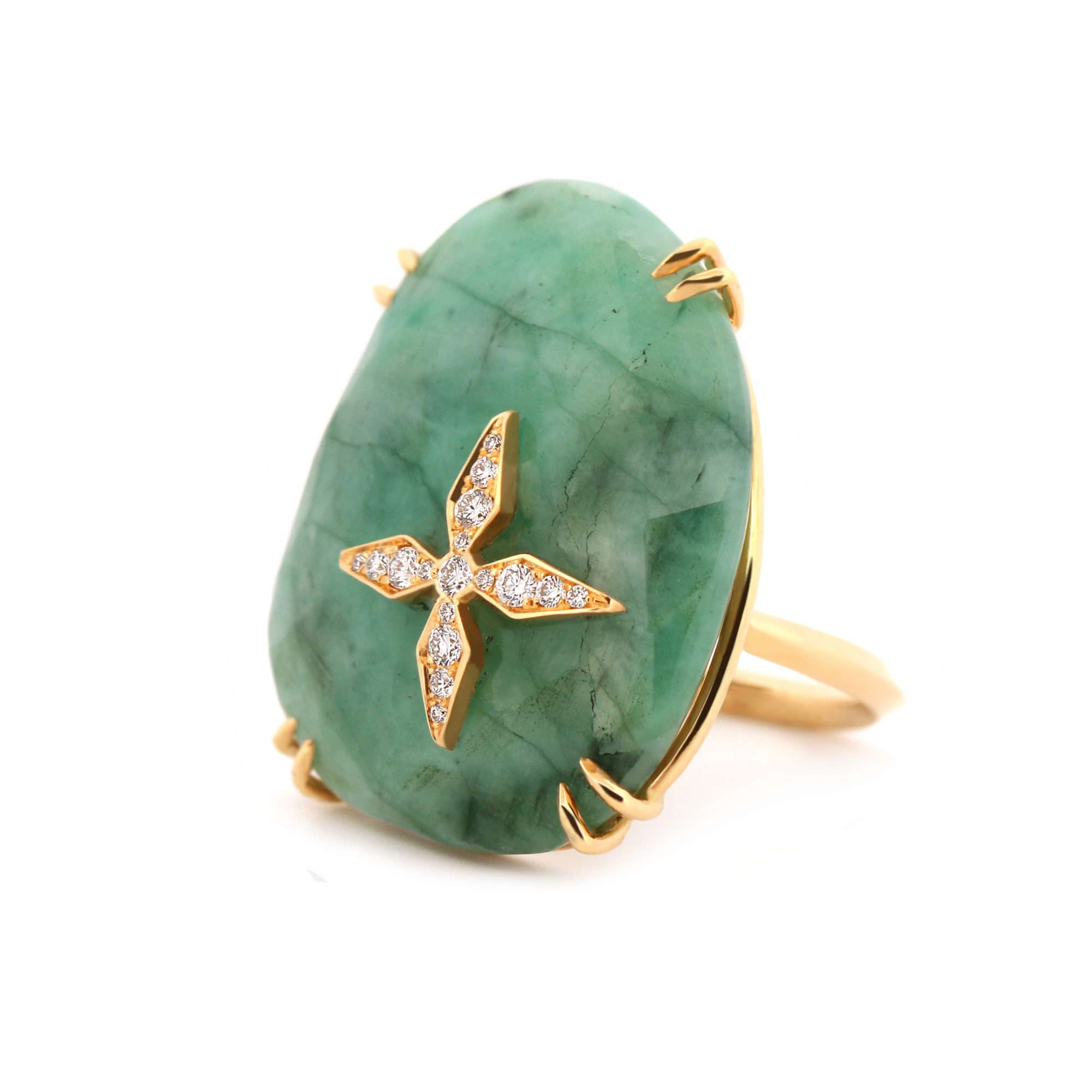 Bague Stella grande émeraude, or jaune et diamants-2