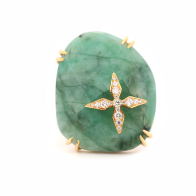 Bague Stella grande émeraude, or jaune et diamants