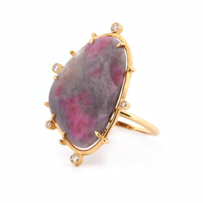 Bague Voie Lactée, saphir gris rose et diamants