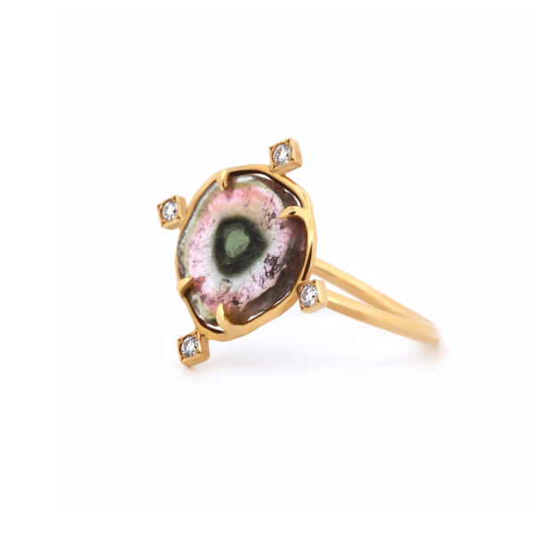 Bague La Cardinale or jaune, tourmaline watermelon et diamants