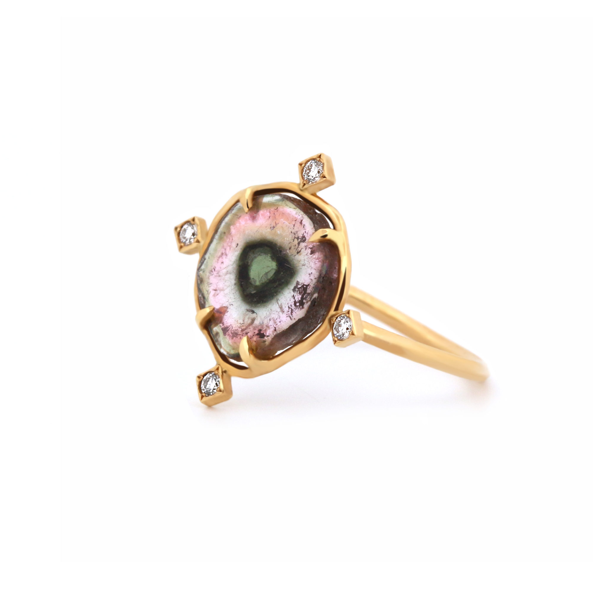 Bague La Cardinale or jaune, tourmaline watermelon et diamants