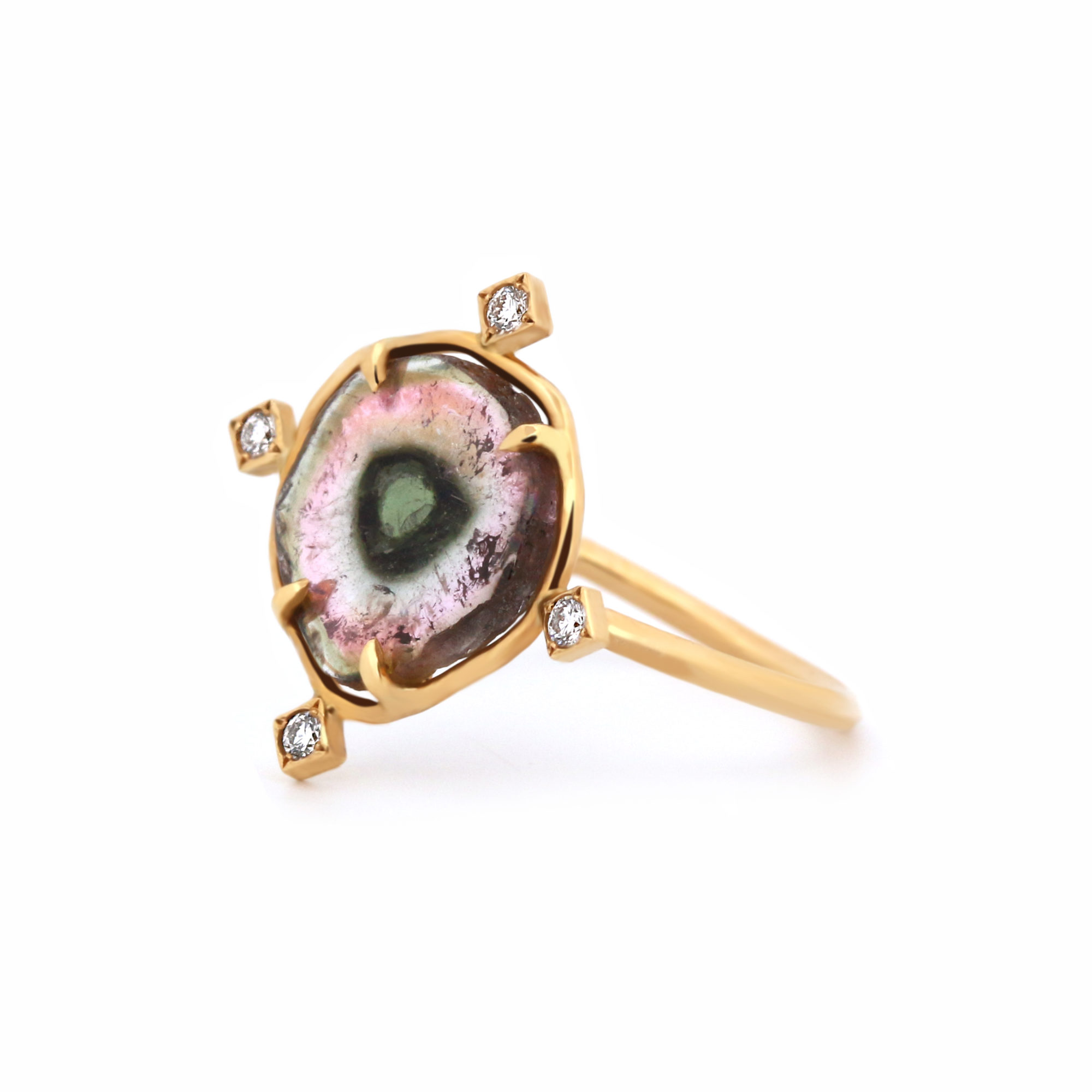 Bague La Cardinale or jaune, tourmaline watermelon et diamants-2