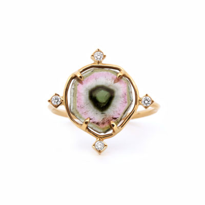 Bague La Cardinale or jaune, tourmaline watermelon et diamants
