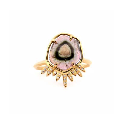 Bague La Radieuse or jaune, tourmaline watermelon et diamants