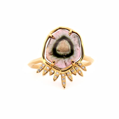 Bague La Radieuse or jaune, tourmaline watermelon et diamants
