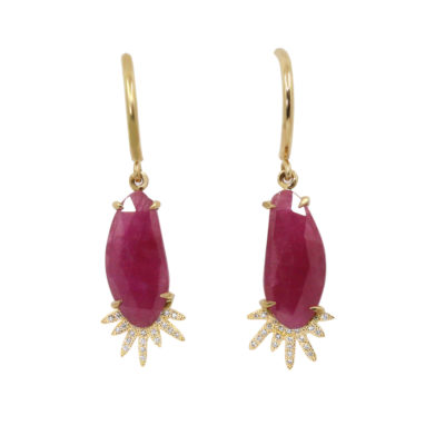 Boucles d'oreilles Soleil rubis, diamants or jaune