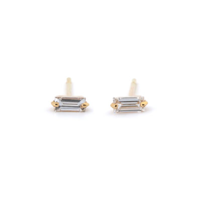 Boucles puces rectangle or jaune et diamants