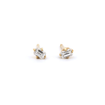 Boucles puces taille émeraude or jaune et diamants
