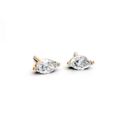 Boucles puces marquises or jaune et diamants-2