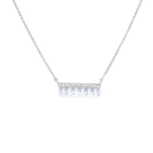 Collier Barre et pampilles or blanc