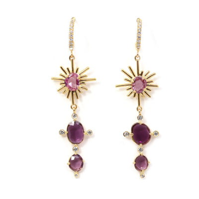 Boucles d'oreilles Soleil Pourpre et saphirs et spinelles