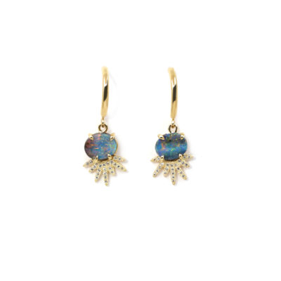 Boucles d’oreilles opales et diamants