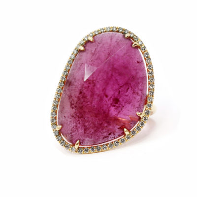 Bague La Valencienne tourmaline rose entourée de diamants