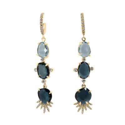 Boucles Gaïa, spinelles bleues, aigue marines et diamants