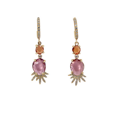 Boucles Soleil, spinelles roses, grenats oranges et diamants
