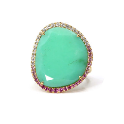 Bague Valencia chrysoprase, saphirs et diamants